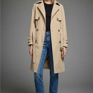 Women's Beige Double-Breasted Trench Coat with Belt